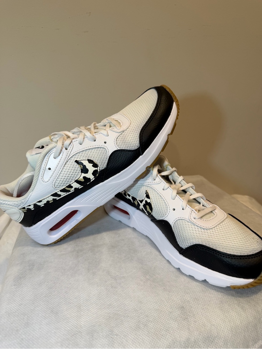 Women’s White & Black Athletic Sneakers with Animal-Print Accent